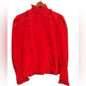 80s Cherry Red Ruffled Blouse size 7
